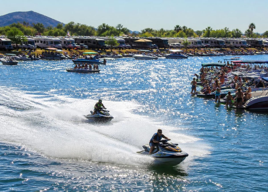 Personal watercraft speeding through the turquoise waters of Lake